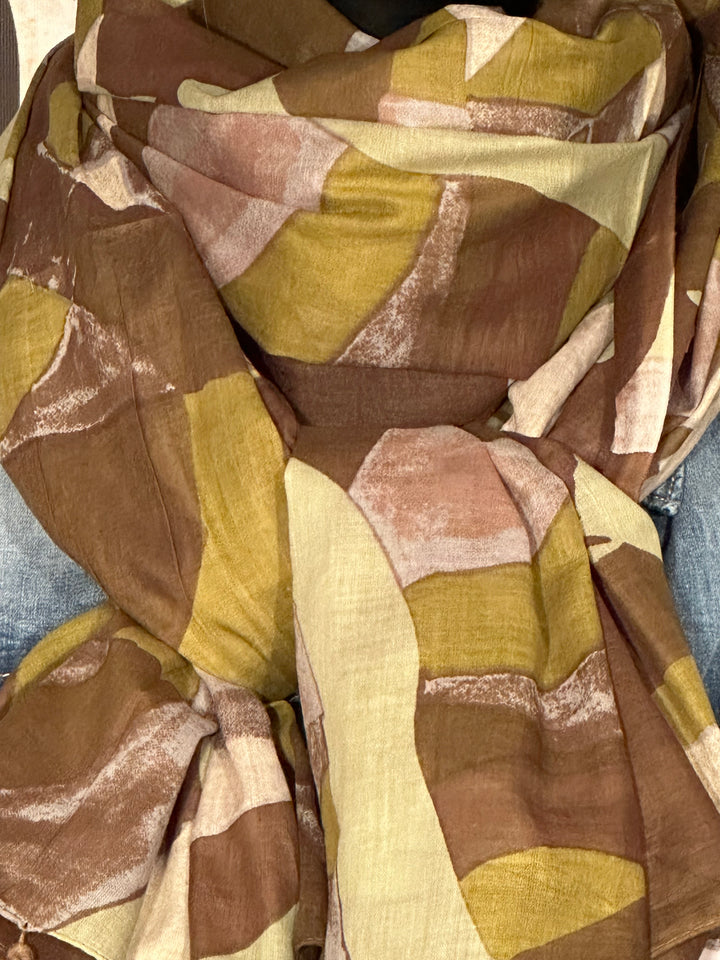 Foulard coloré tons kaki, champagne & marron 100% coton