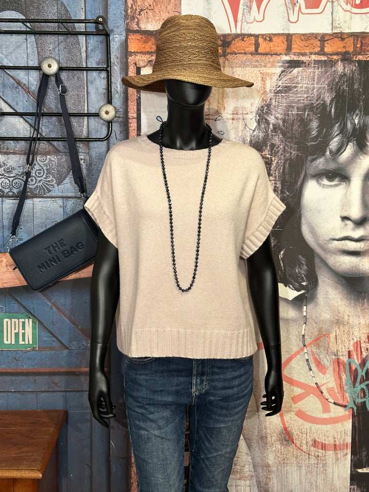 Ärmelloser Pullover & Rundhalsausschnitt beige (38/42)