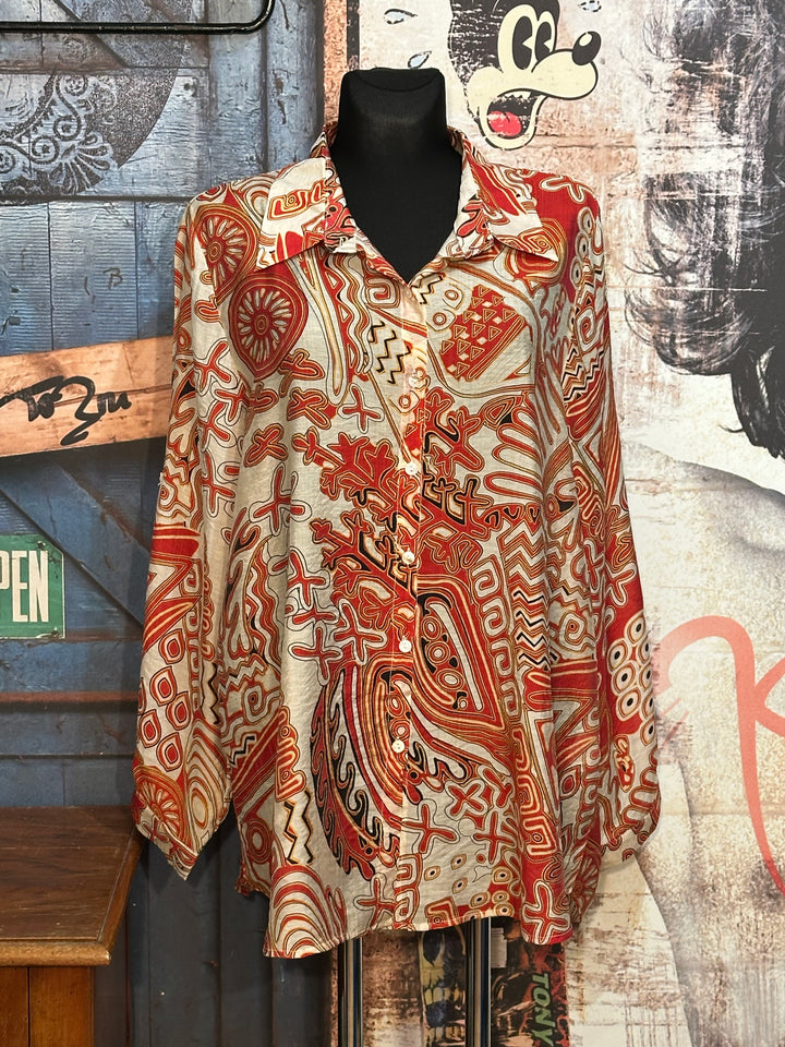 Tunique fluide col chemise + SIZE écru, orange & noir...