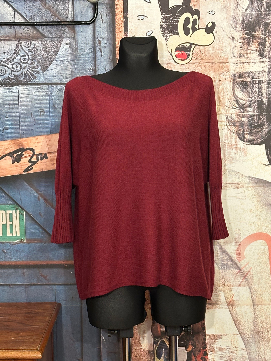 Pull manches 3/4 & col bateau bordeaux (40/44)