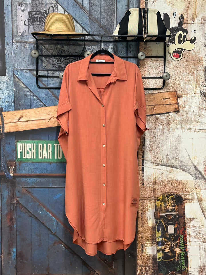 Robe chemise "Clémence" unie 100% viscose (40/46) MADE IN ITALY