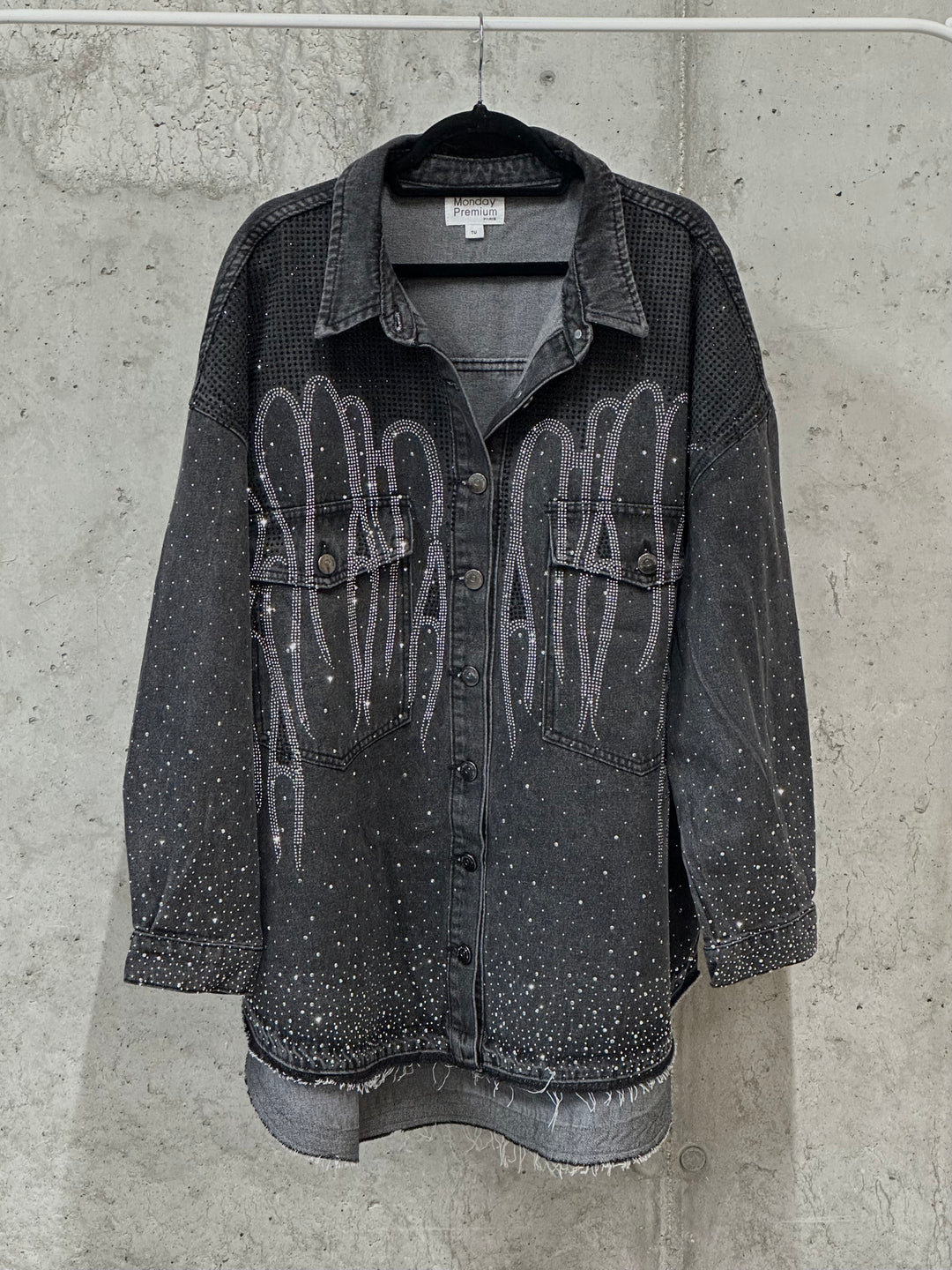 Veste en jean &amp; strass "Juliette" noir délavé(44/48)