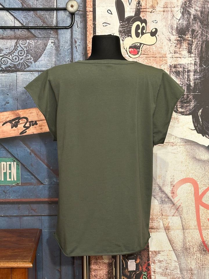 Einfarbiges T-Shirt mit Rundhalsausschnitt in dunklem Khaki