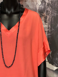 Blouse + size 100% vscose col V satiné corail