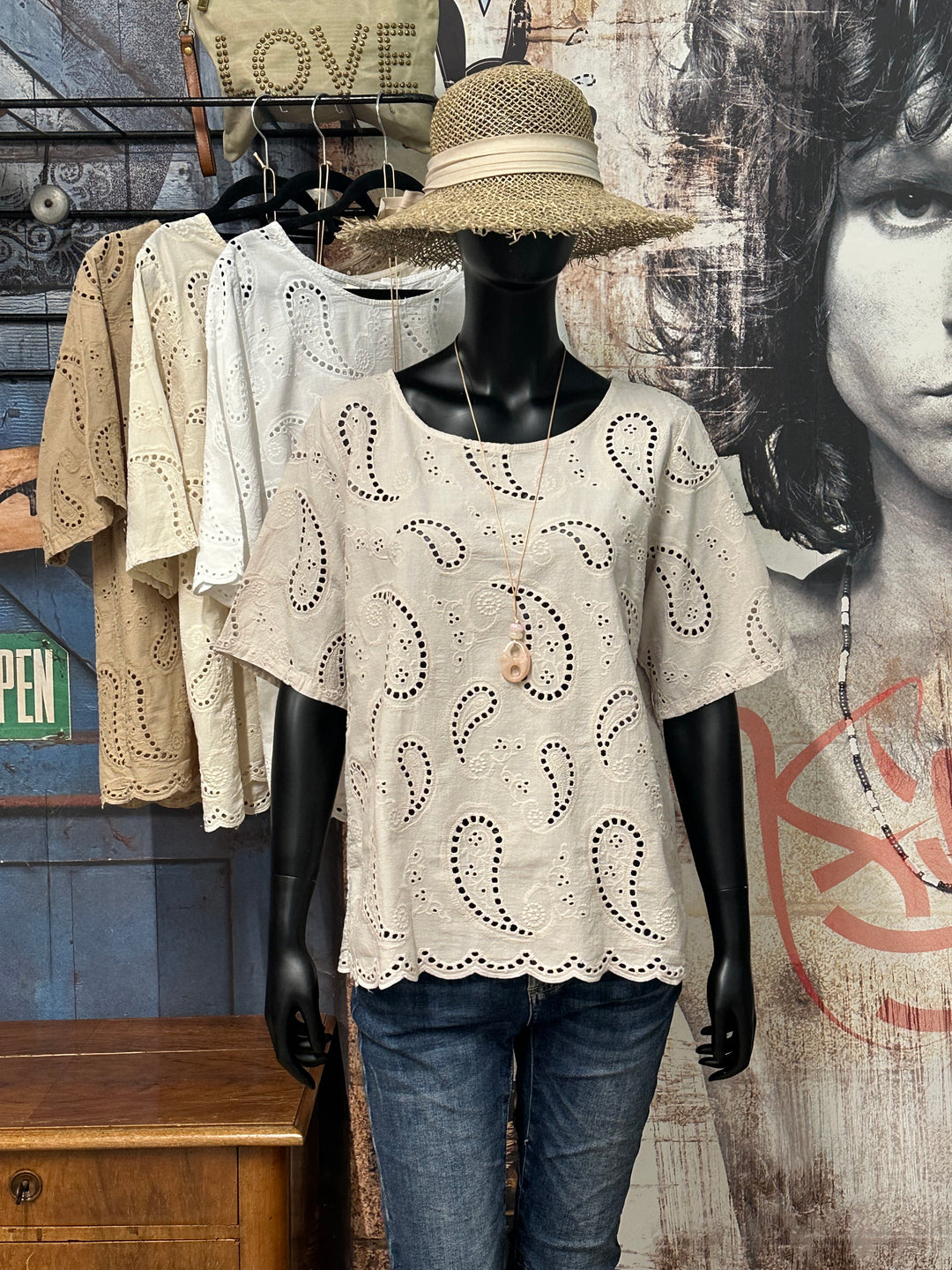 Bluse mit Kaschmir-Muster und Ajour-Design, 100 % Baumwolle (38/42), Made in Italy