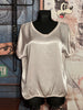 T-Shirt aus zwei Materialien in Creme