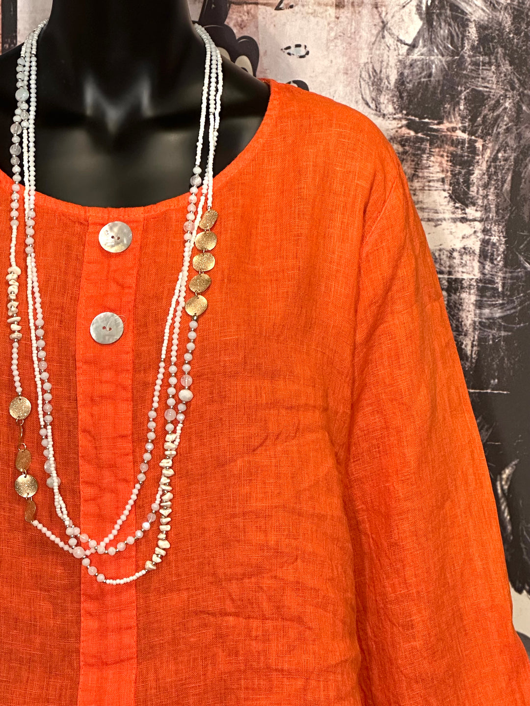 Blouse col rond 100% lin orange
