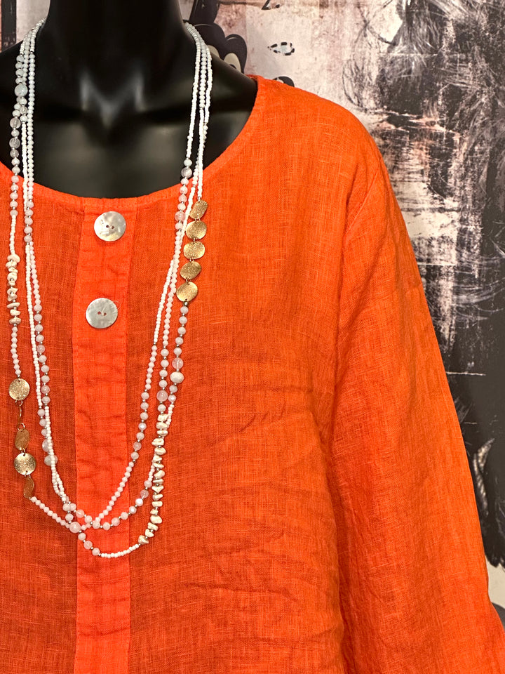 Blouse col rond 100% lin orange