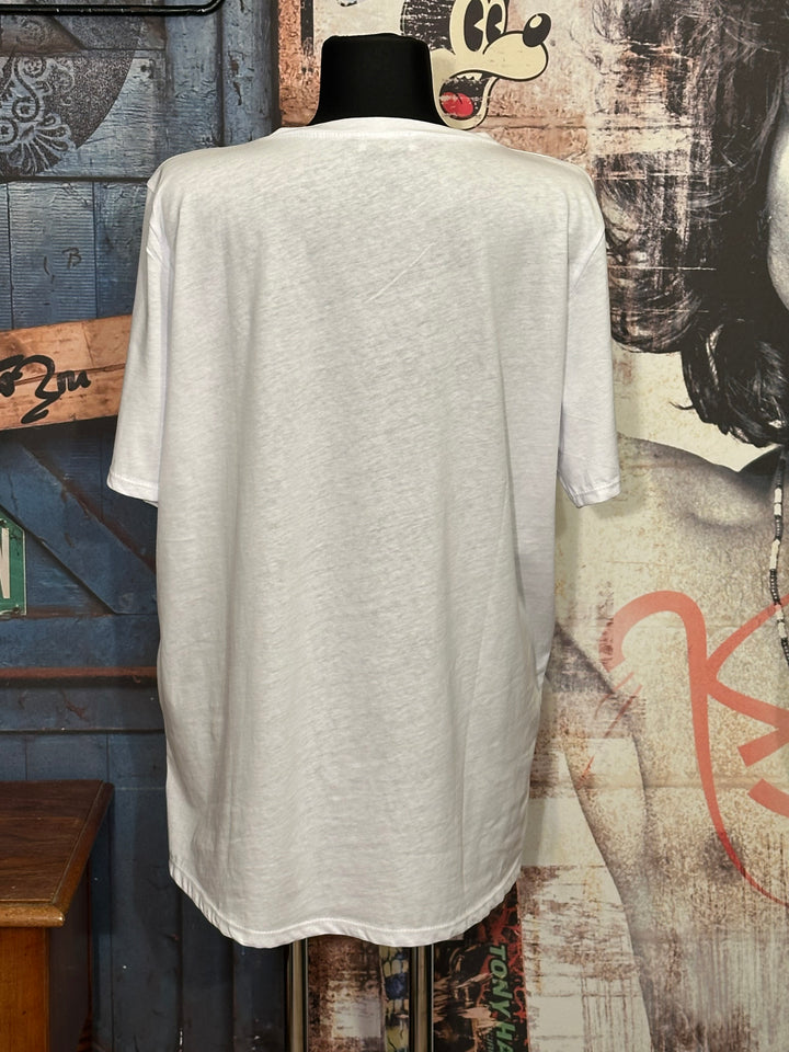 T-shirt + SIZE 100% coton col V "hippie" blanc