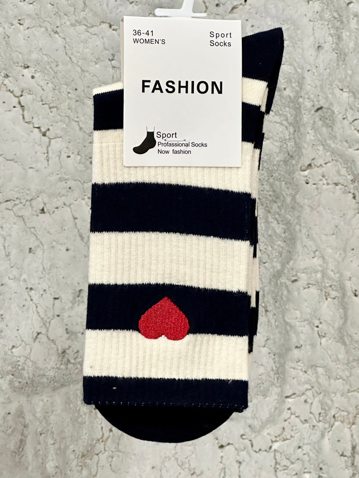 Chaussettes lignes &amp; coeurs "Judith"