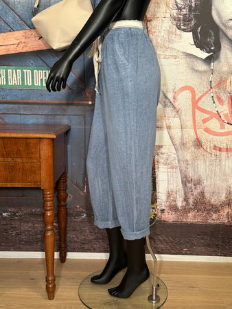 Pantalon 50% lin & 50% coton bleu denim