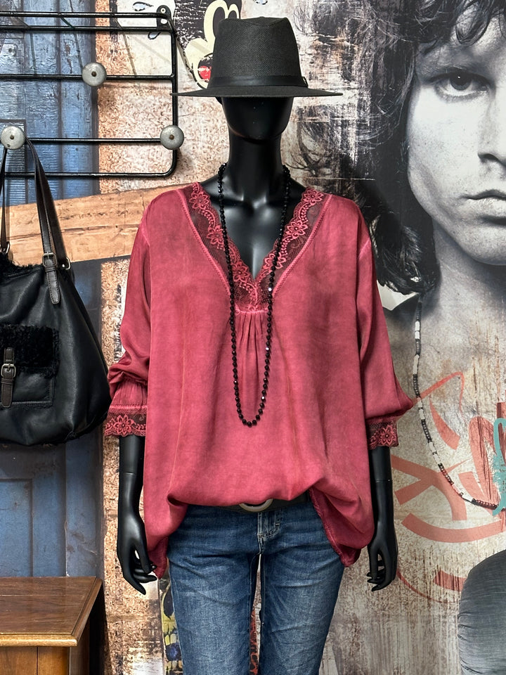 Top mit langen Ärmeln satiniert Viskose & Seide (44/48) MADE IN 🇮🇹