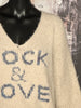 Pull en maille "Rock & Love" crème/bleu