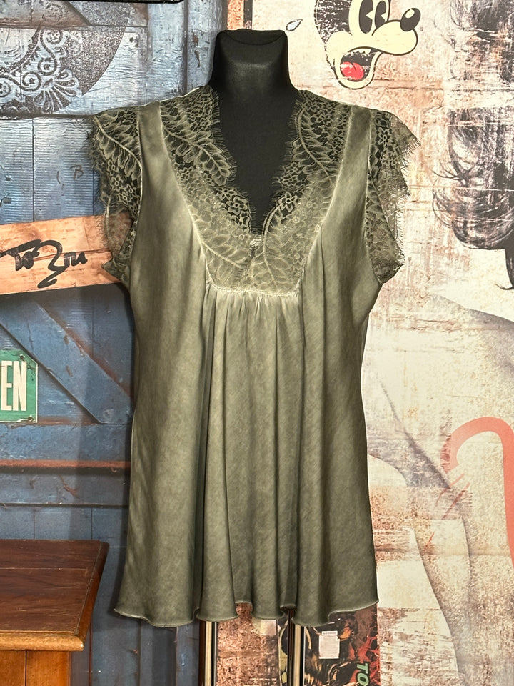 Top Viskose & Seide Ärmel Spitze + SIZE khaki