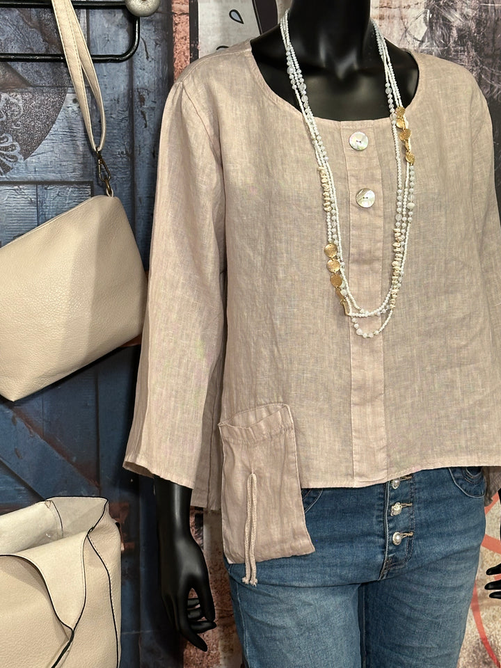 Blouse col rond 100% lin sable