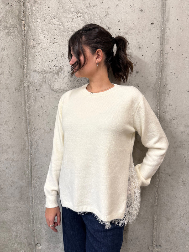 Pull douillet col rond et dentelle (38/42)
