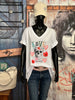 T-shirt + SIZE 100% coton col V "Love & Skull" blanc