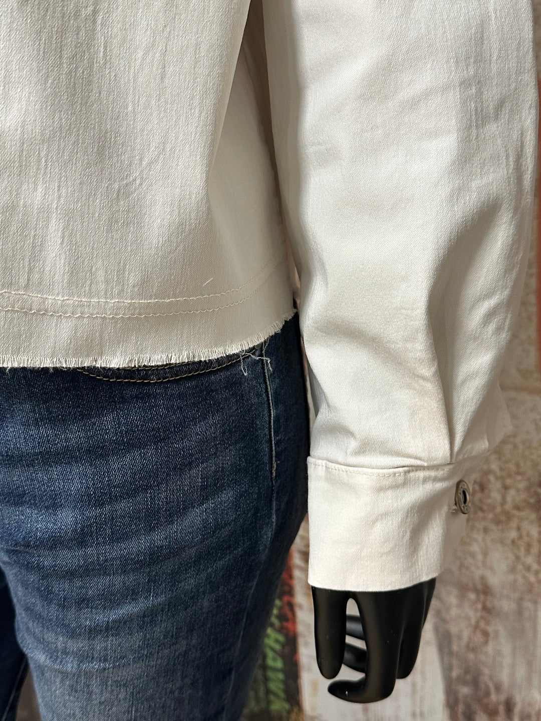 Chemise stretch crème  & bleu clair détails dentelle (38/42)