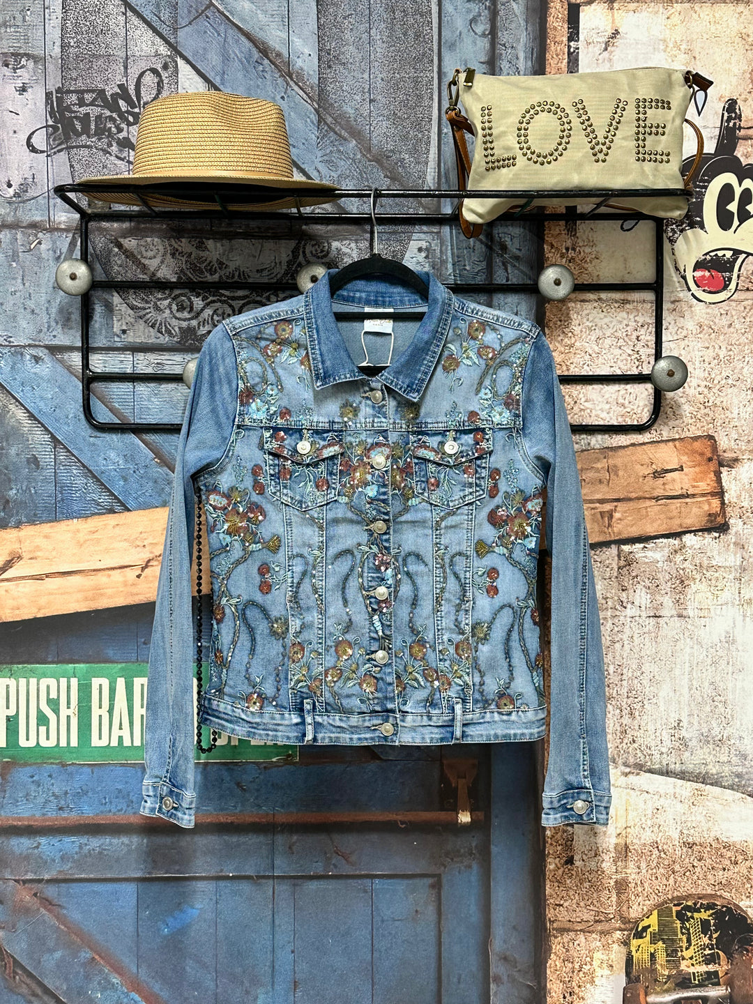 Veste en jean brodée light blue denim (36 ➡️ 44)