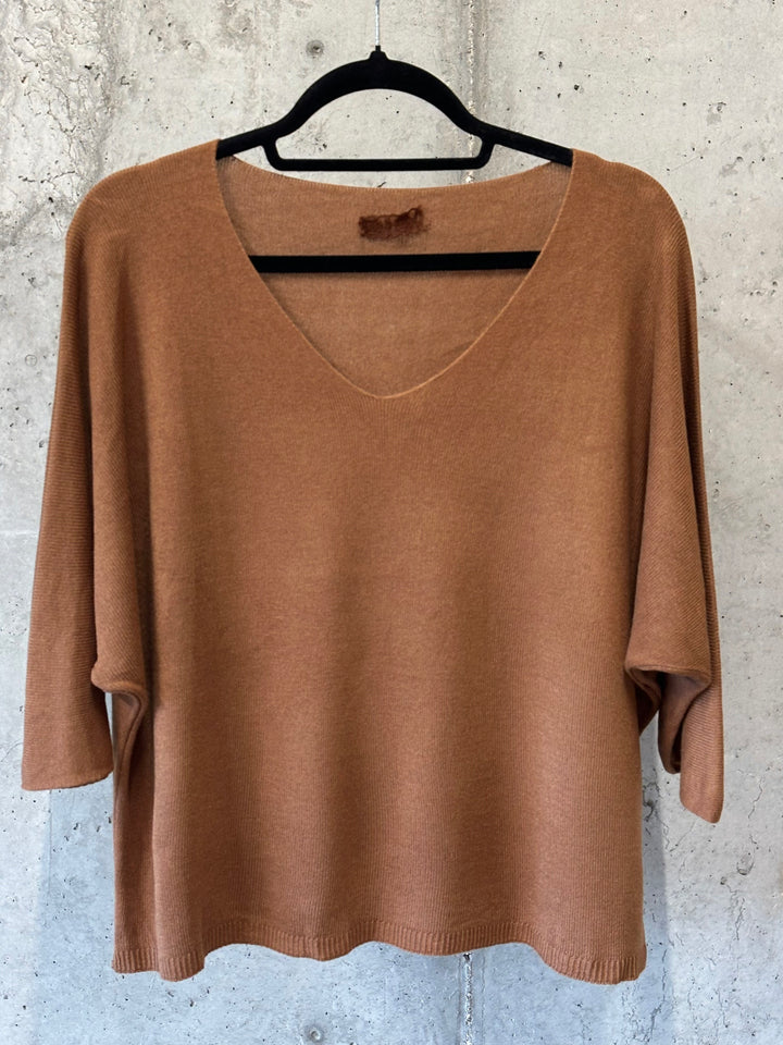 Pull court en maille fine manches 3/4 & col V (36/40) MADE IN 🇮🇹