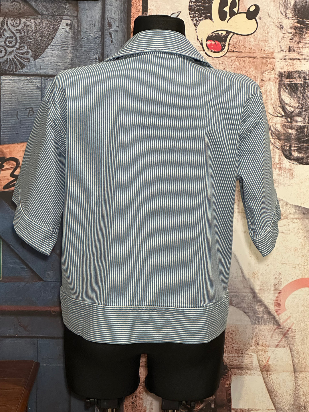 Veste lignée manches courtes light blue & blanc