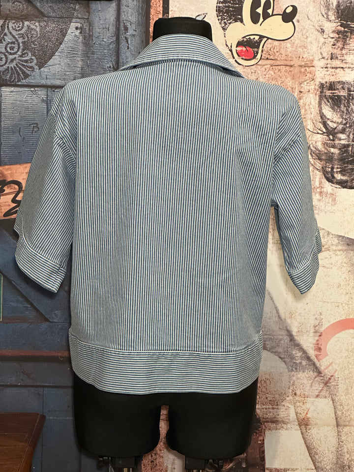 Veste lignée manches courtes light blue & blanc