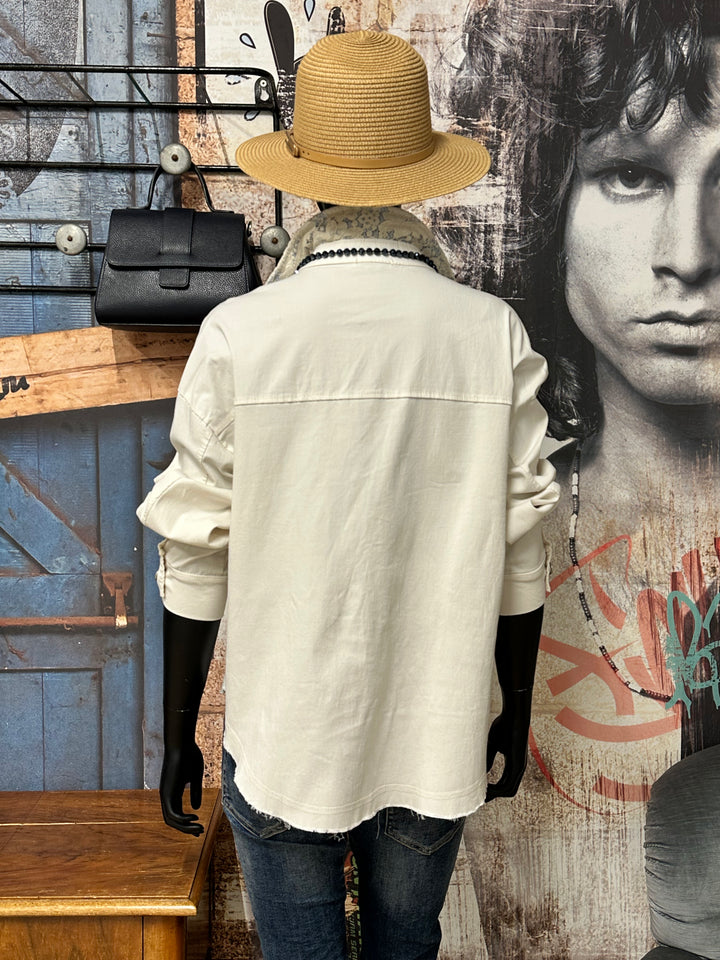 Chemise stretch crème  & bleu clair détails dentelle (38/42)