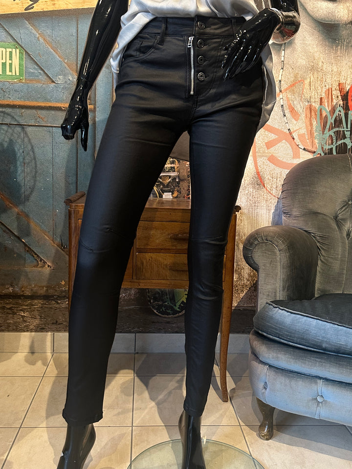 Jean stretch coton ciré noir