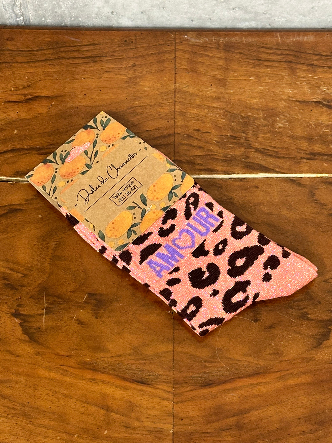 Chaussettes pailletées léopard "AMOUR"