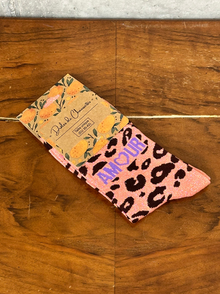 Chaussettes pailletées léopard "AMOUR"