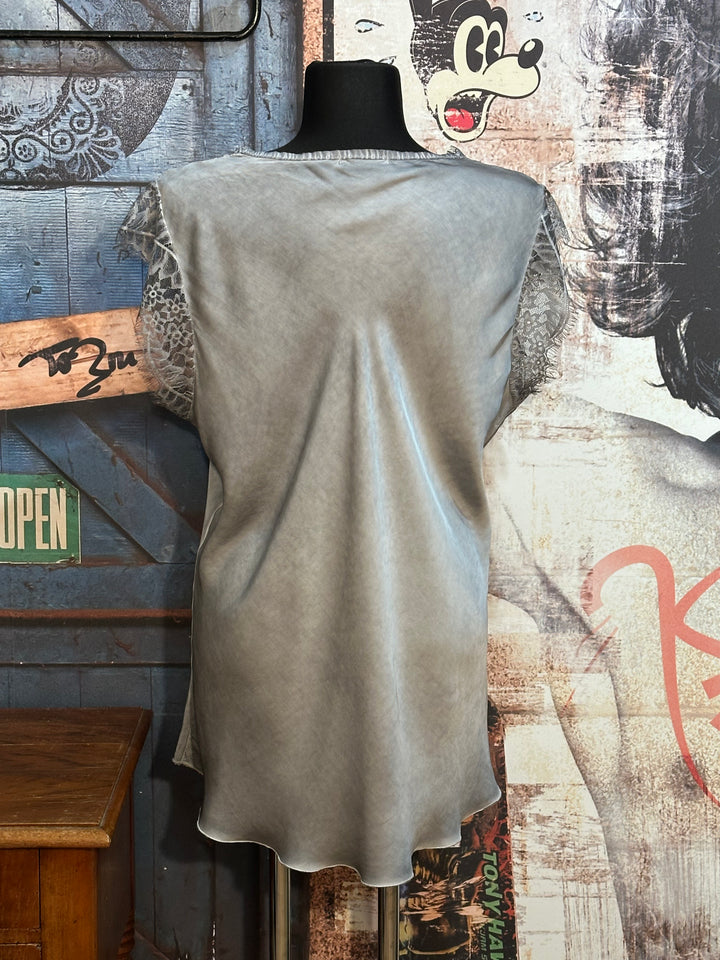 Top viscose & soie manches dentelle + SIZE gris
