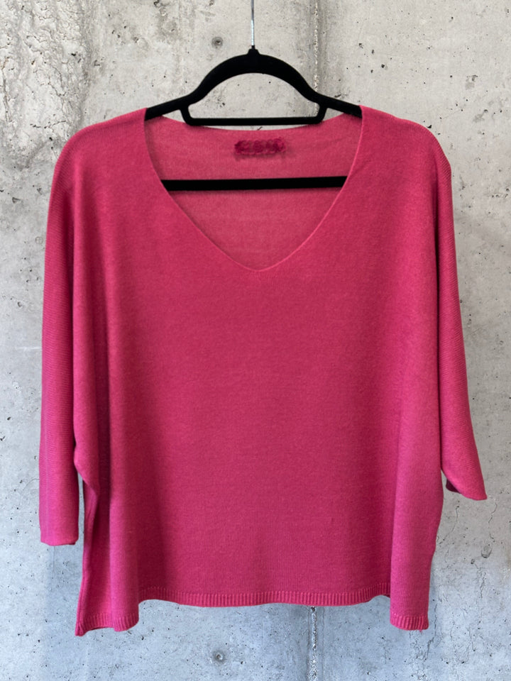 Pull court en maille fine manches 3/4 & col V (36/40) MADE IN 🇮🇹