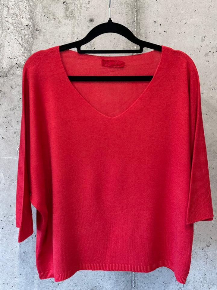 Pull court en maille fine manches 3/4 & col V (36/40) MADE IN 🇮🇹