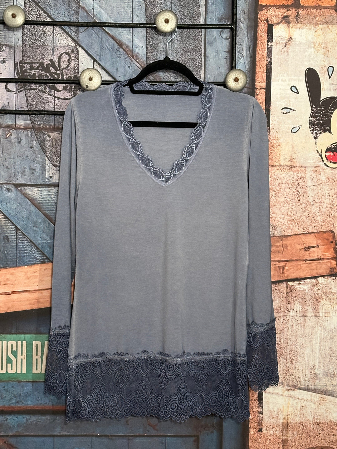 Sous pull dentelle 36/42 bleu jean