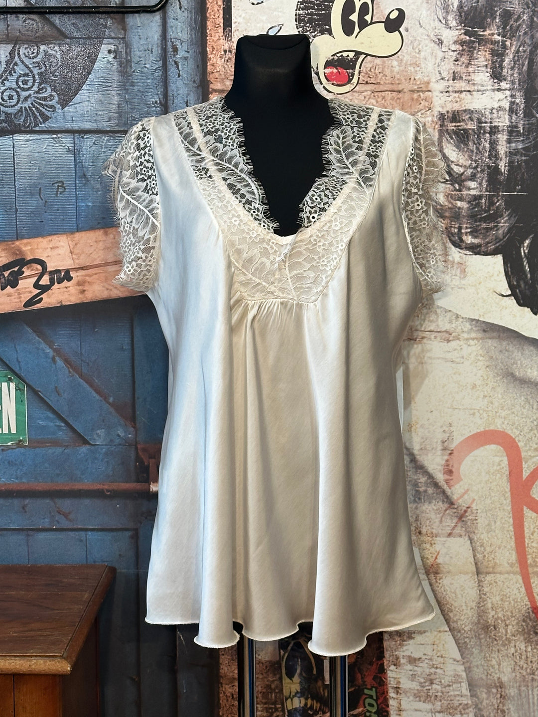 Top viscose & soie manches dentelle + SIZE champagne