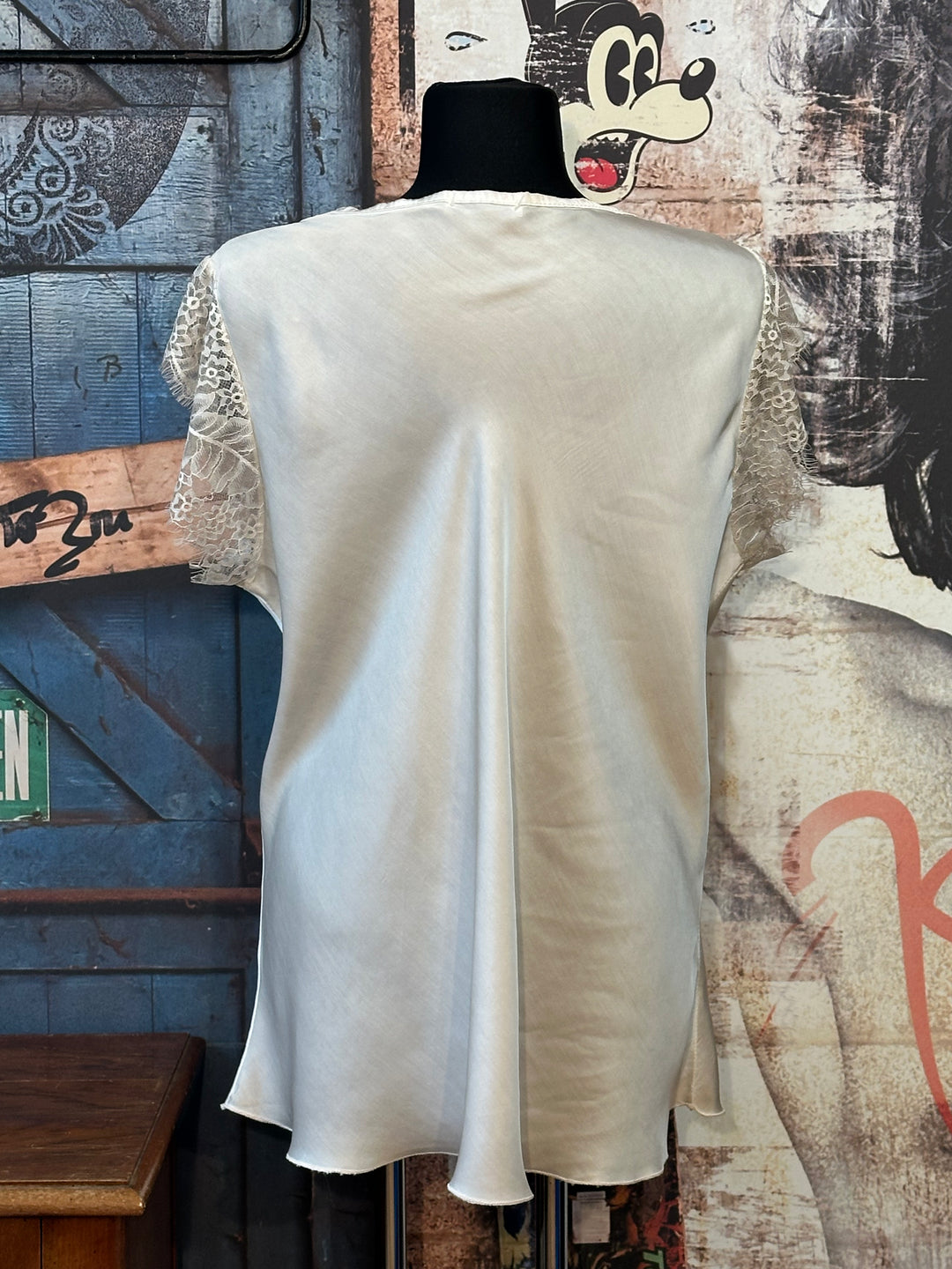 Top viscose & soie manches dentelle + SIZE champagne