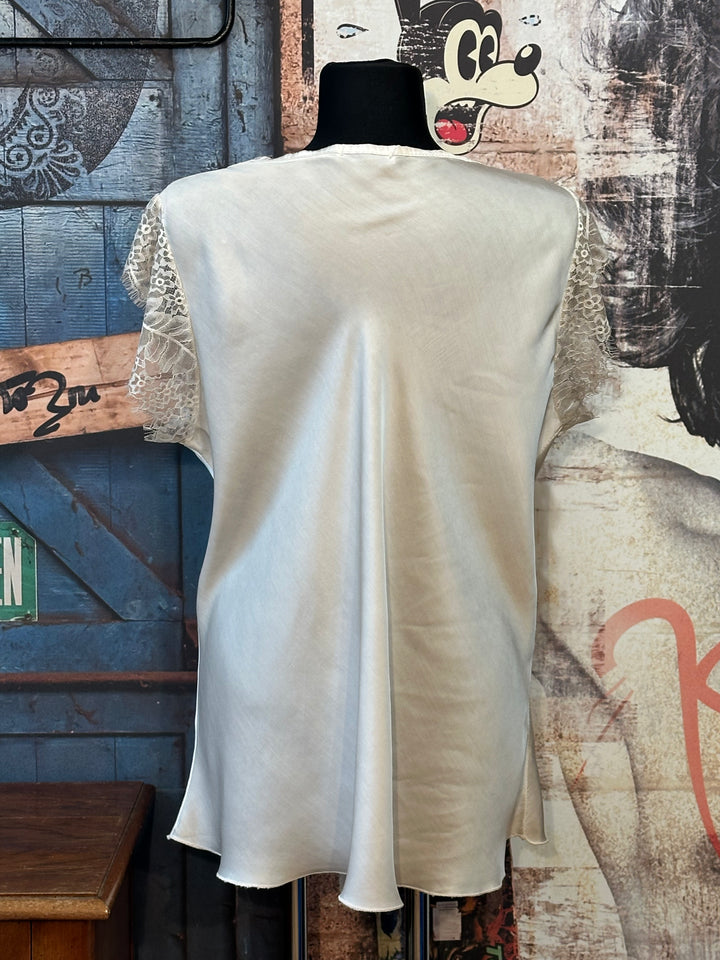 Top viscose & soie manches dentelle + SIZE champagne