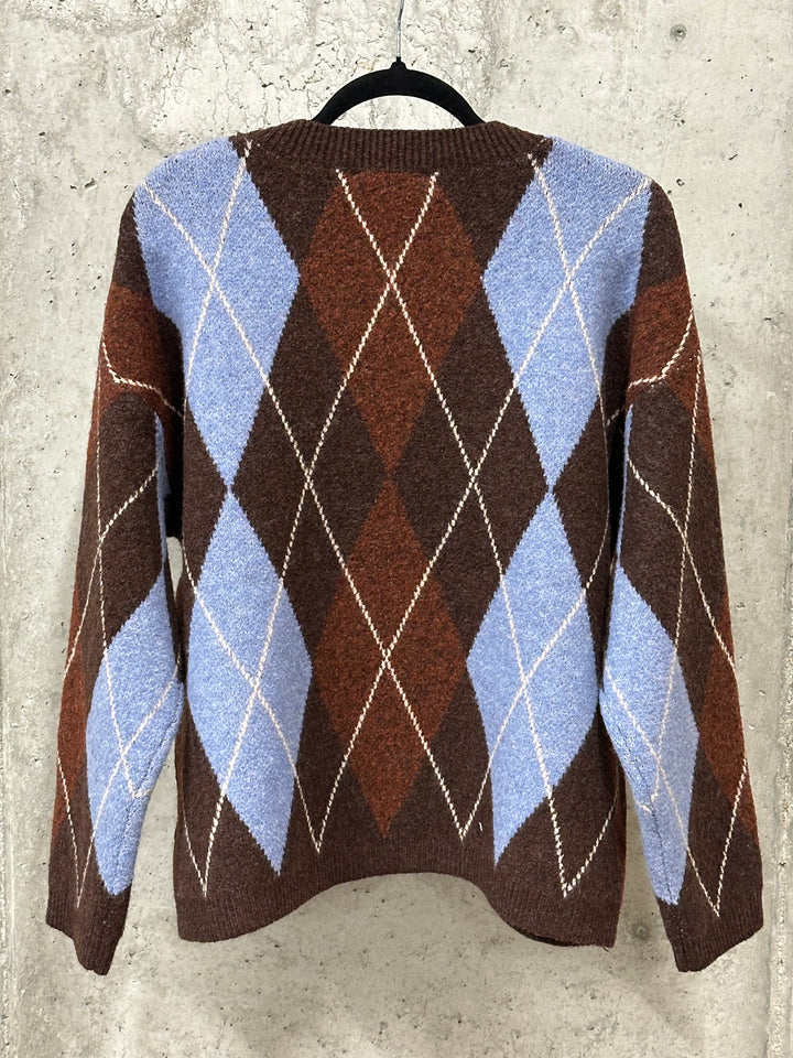Strickpullover mit Argyle-Muster in Braun, Himmelblau und Rostrot (38/42)