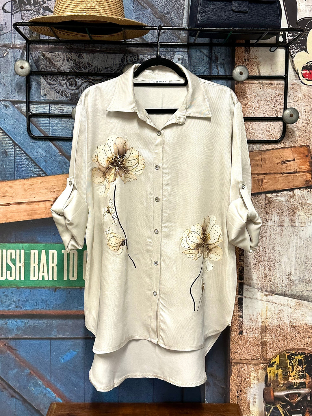 Chemisier/tunique motif "floral" bijoux beige (38/42) MADE IN ITALY