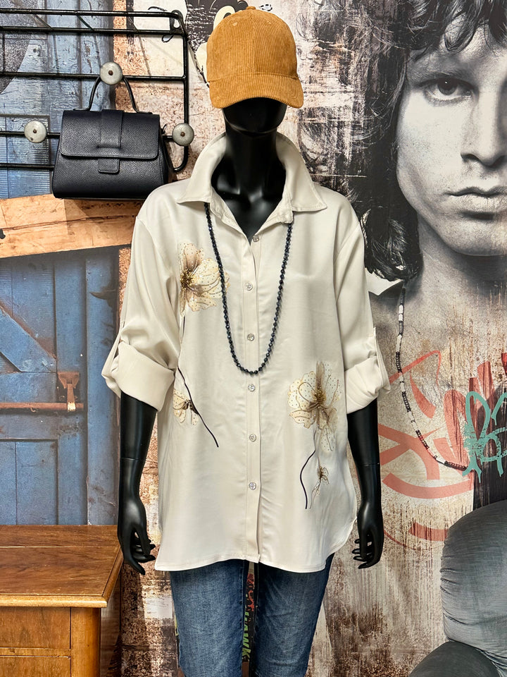 Chemisier/tunique motif "floral" bijoux beige (38/42) MADE IN ITALY