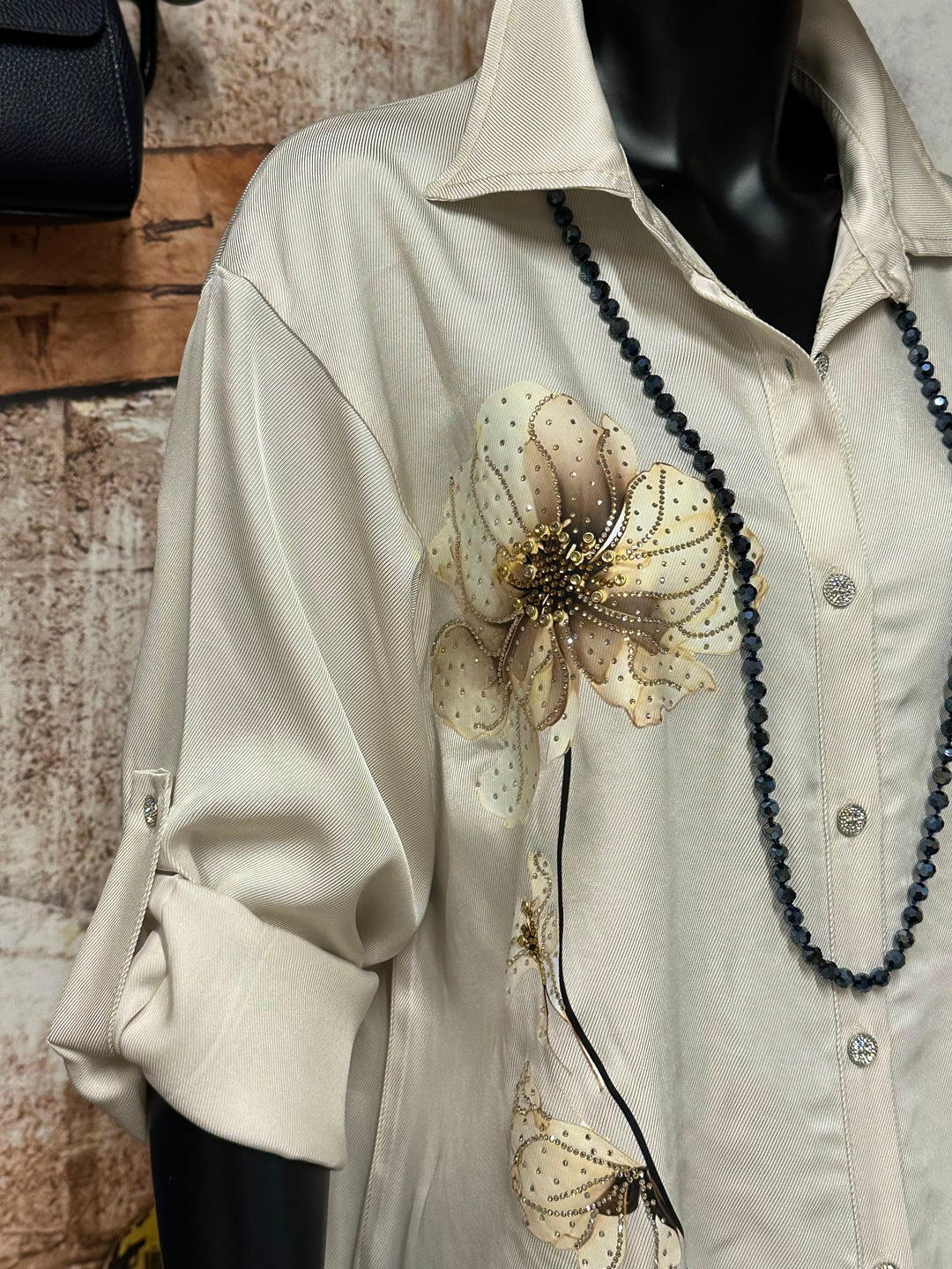 Chemisier/tunique motif "floral" bijoux beige (38/42) MADE IN ITALY