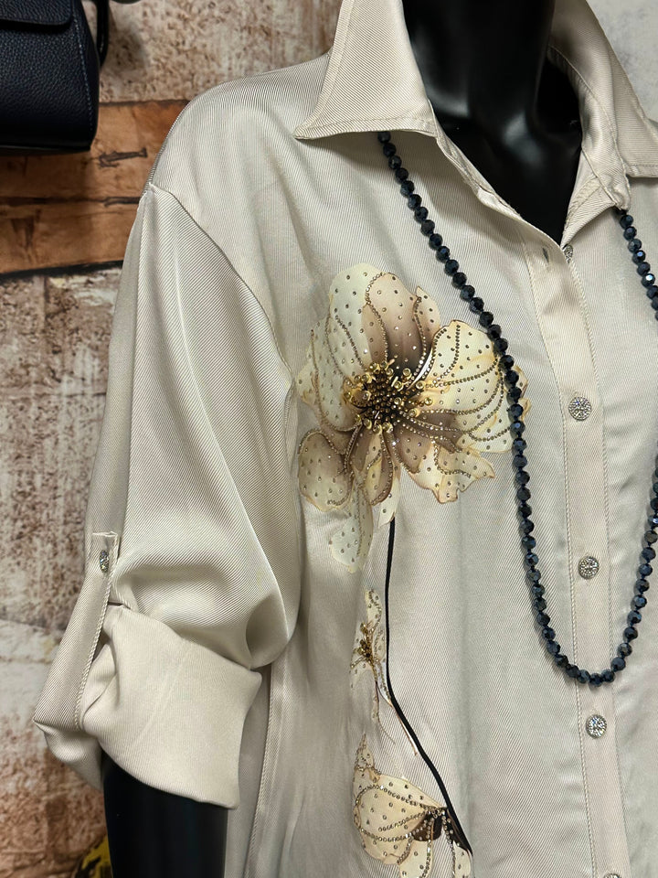 Chemisier/tunique motif "floral" bijoux beige (38/42) MADE IN ITALY