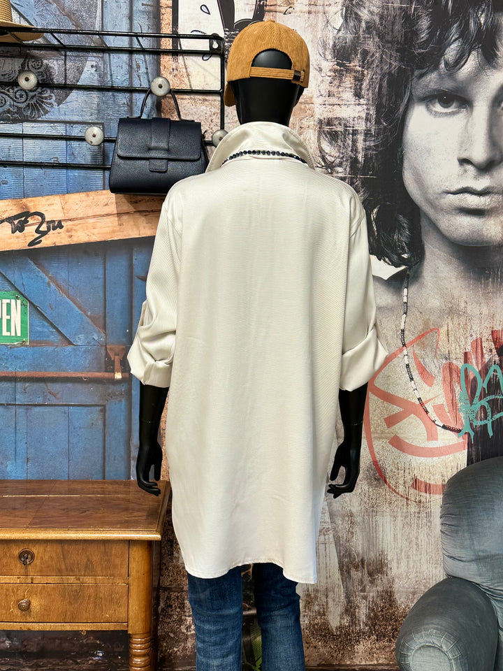 Chemisier/tunique motif "floral" bijoux beige (38/42) MADE IN ITALY