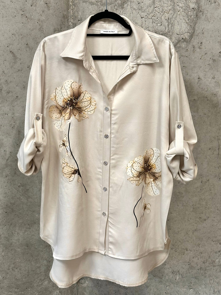 Chemisier/tunique motif "floral" bijoux beige (38/42) MADE IN ITALY
