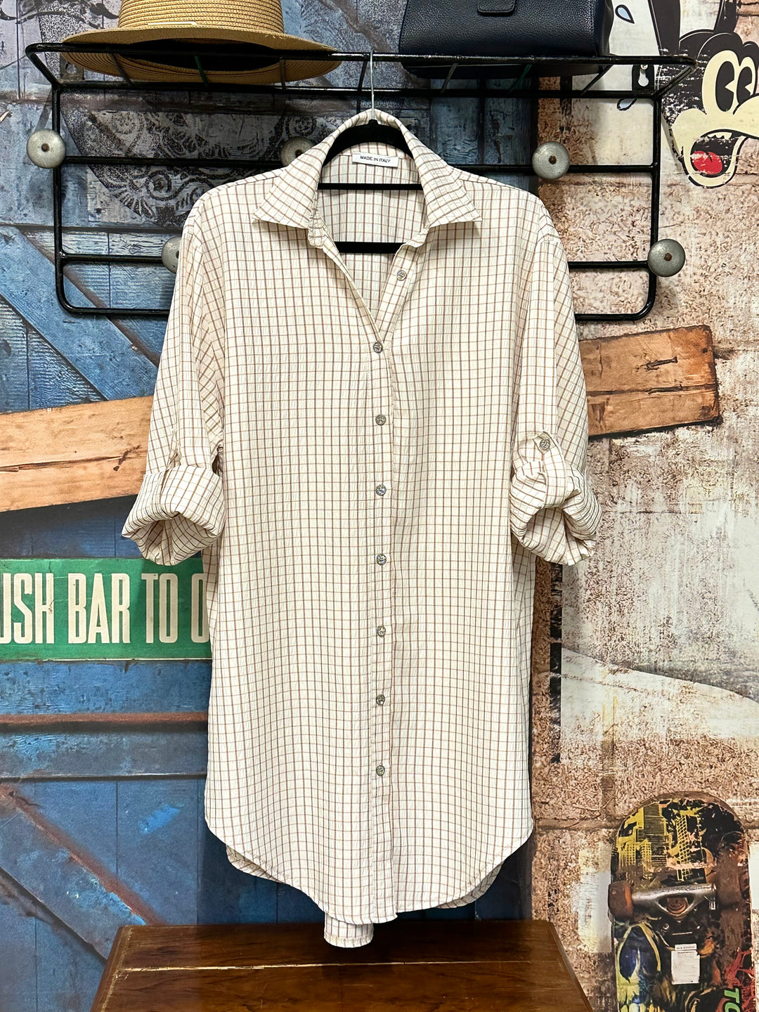 Chemisier/tunique à carreaux écru & beige (42/46) MADE IN ITALY