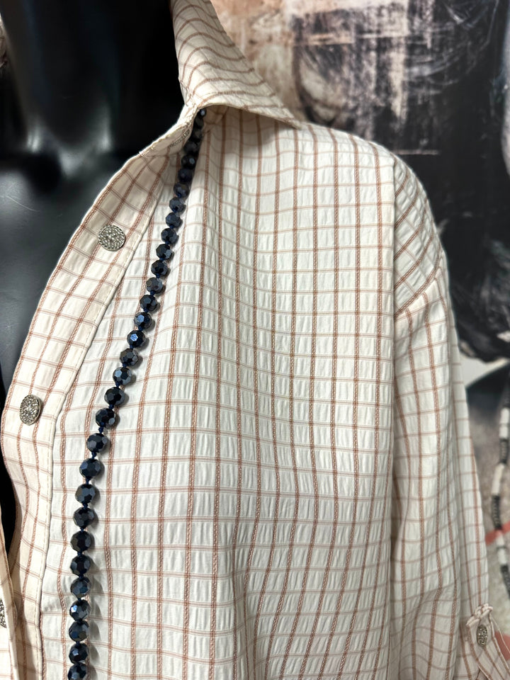 Chemisier/tunique à carreaux écru & beige (42/46) MADE IN ITALY