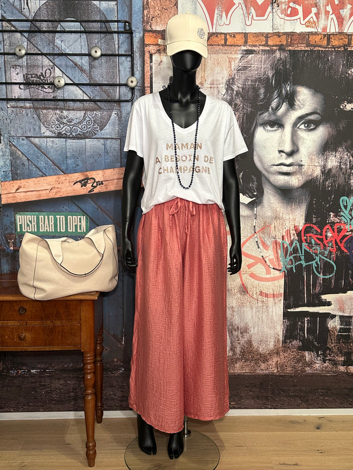 Palazzo-Hose mit Waffelmuster in Vintage-Rosa