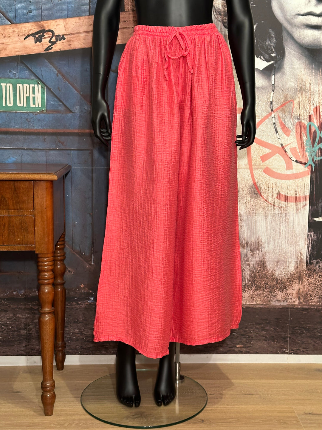 Palazzo-Hose mit Waffelmuster pink