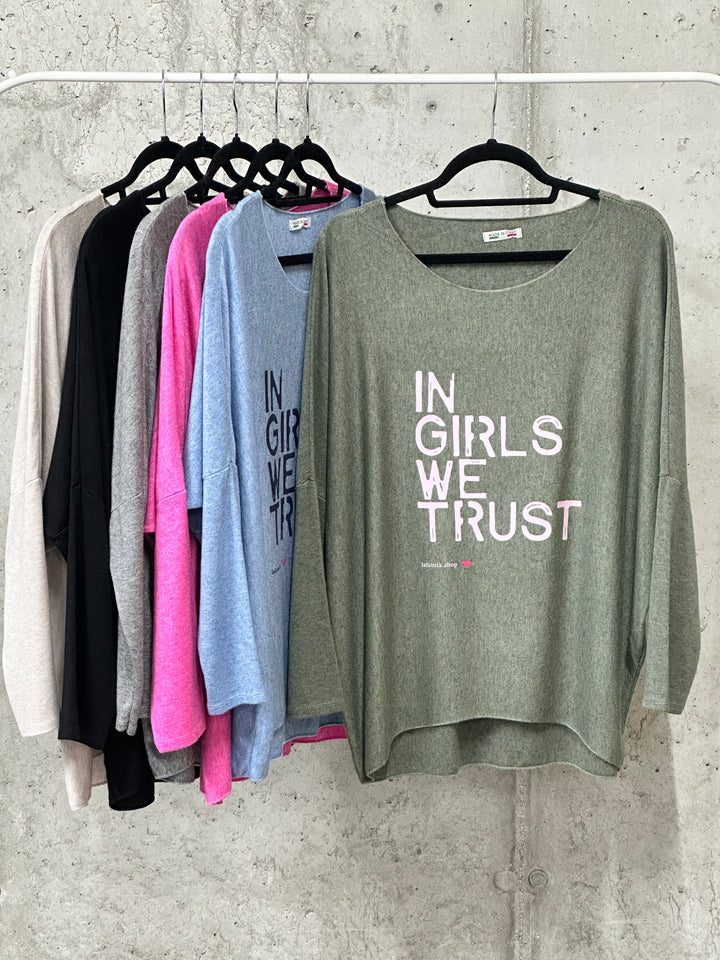 Pull fluide & col rond "IN GIRLS WE TRUST" (38/42) MADE IN ITALY