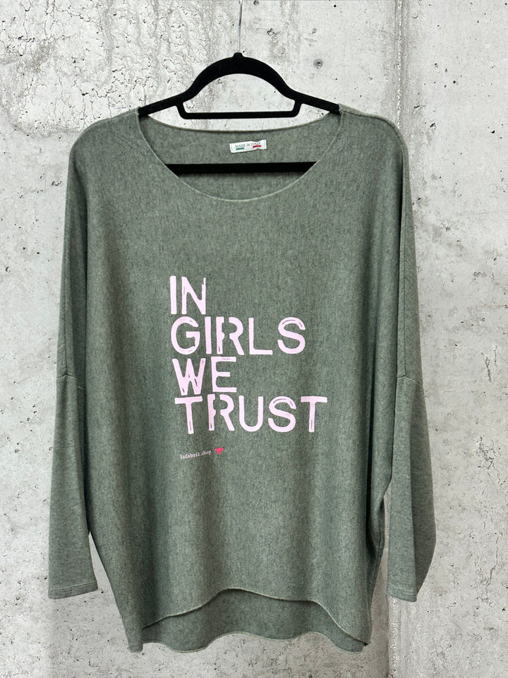 Pull fluide & col rond "IN GIRLS WE TRUST" (38/42) MADE IN ITALY